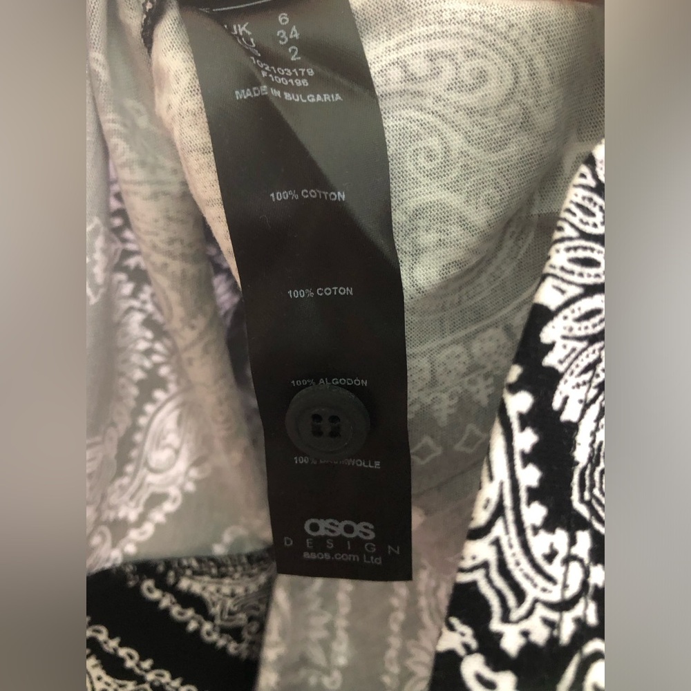 NWT ASOS Design Shirt Dress in Bandana Black and White Print - Size 2 - Picture 6 of 6